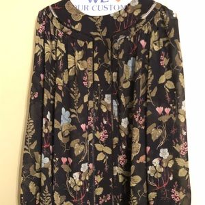 Sheer navy floral blouse